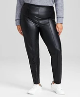 And Now This Trendy Plus Faux-Leather Pintucked Leggings, Created for Macy's