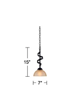 Franklin Iron Works Bronzeador Oil Rubbed Bronze Mini Pendant Light 7" Wide Farmhouse Industrial Rustic Amber Glass Bowl Shade for Dining Room Living