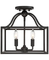 Franklin Iron Works Elle Farmhouse Rustic Close To Ceiling Light Semi-Flush Mount Fixture Black 13" Wide 4-Light Open Square Cage for House Bedroom Ha