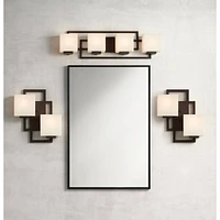 Possini Euro Design Lighting on the Square Modern Wall Light Sconce Bronze Hardwired 13 3/4" Wide 2-Light Fixture Opal Glass Shade for Bedroom Bathroo