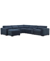 Nevio 6-Pc. Fabric Power Headrest Sectional with Chaise & Console and Motion Chairs