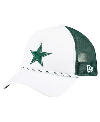 New Era Men's White/Green Dallas Cowboys Court Sport Foam Front A-Frame 9FORTY Adjustable Trucker Hat