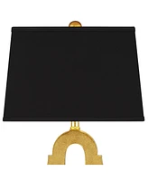 Possini Euro Design Judith Mid Century Modern Glam Luxury Table Lamp 28.75" Tall Gold Black Fabric Rectangle Shade Decor for Living Room Bedroom House