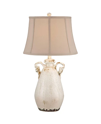 Regency Hill Isabella Country Cottage Jar Accent Table Lamp Rustic 27" Tall Ivory Ceramic Milk Crackle Beige Bell Shade Decor for Living Room Bedroom