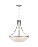 Regency Hill Mallot Brushed Nickel Silver Metal Pendant Chandelier 20" Wide Modern Frosted Glass Bowl Shade 4-Light Fixture for Dining Room House Foye