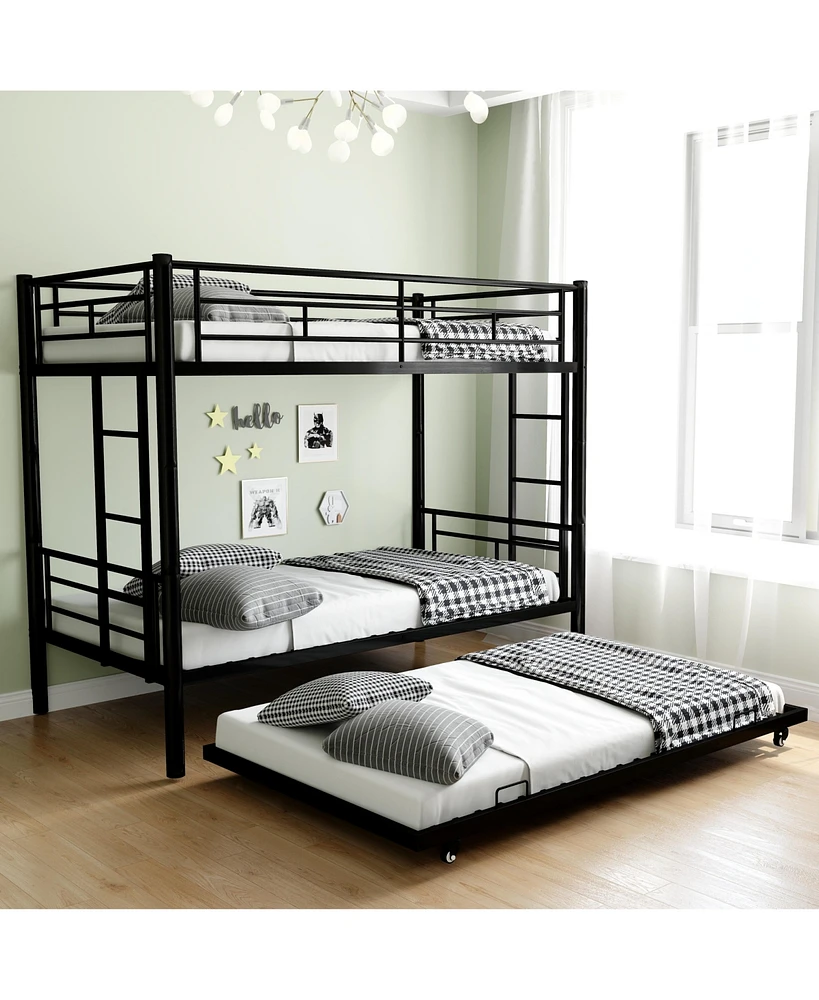 Streamdale Furniture Heavy-duty Sturdy Meta Twin over Full Bunk Bed/l/ Noise Reduced/ Safety Guardrail/No Box Spring Needed, Black