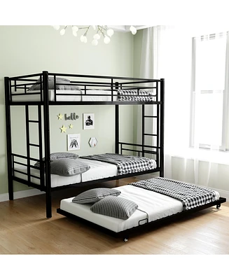 Simplie Fun Heavy-duty Sturdy Meta Twin over Full Bunk Bed/l/ Noise Reduced/ Safety Guardrail/No Box Spring Needed, Black