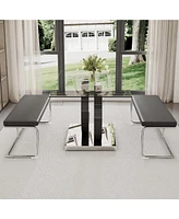 Simplie Fun Modern Minimalist Rectangular Glass Dining Table for 6-8 with Tempered Glass Top