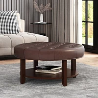 Streamdale Furniture Versatile Button Tufted Faux Leather Ottoman with Open Shelf