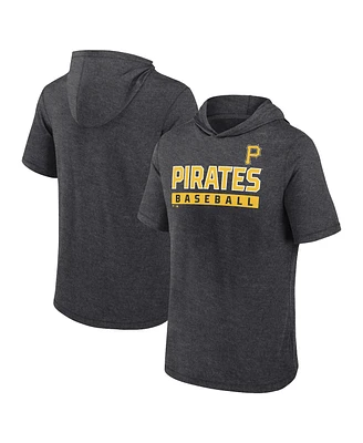 Fanatics Men's Heather Charcoal Pittsburgh Pirates Push Short Sleeve Pullover Hoodie