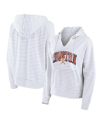 Fanatics Women's White Houston Astros Striped Fundamentals Notch Neck Pullover Hoodie