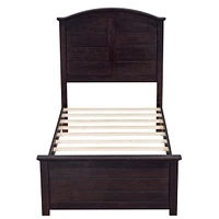 Simplie Fun Farmhouse Wooden Platform Twin Size Bed with Curl Design Headboard and Footboard for Teenager, Espresso