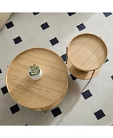 Set of 2 Stylish Coffee and End Table with Raised Edge for Safety