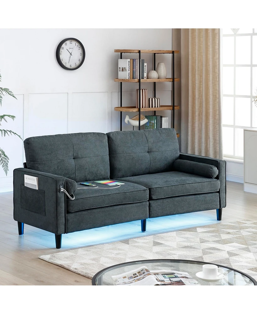 Simplie Fun Cozy Sofa Couch with Usb Charging, Pockets, Ambient Light, Strong Stability, and Comfy Cushions