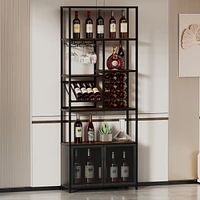 Streamdale Furniture Industrial 82.7" Freestanding Floor Wine Cabinet with Glass Rack