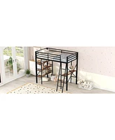 Streamdale Furniture Twin Size Metal Loft Bed with Shelves and Desk, Black