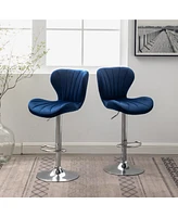 Simplie Fun Upholstered Adjustable Swivel Barstools in Blue, Set of 2