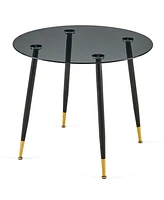 Simplie Fun Sleek Grey Glass Coffee Table with Sturdy Metal Legs