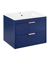 Modern Wall Mount Bathroom Vanity with Undermount Porcelain Sink and Mdf Cabinet