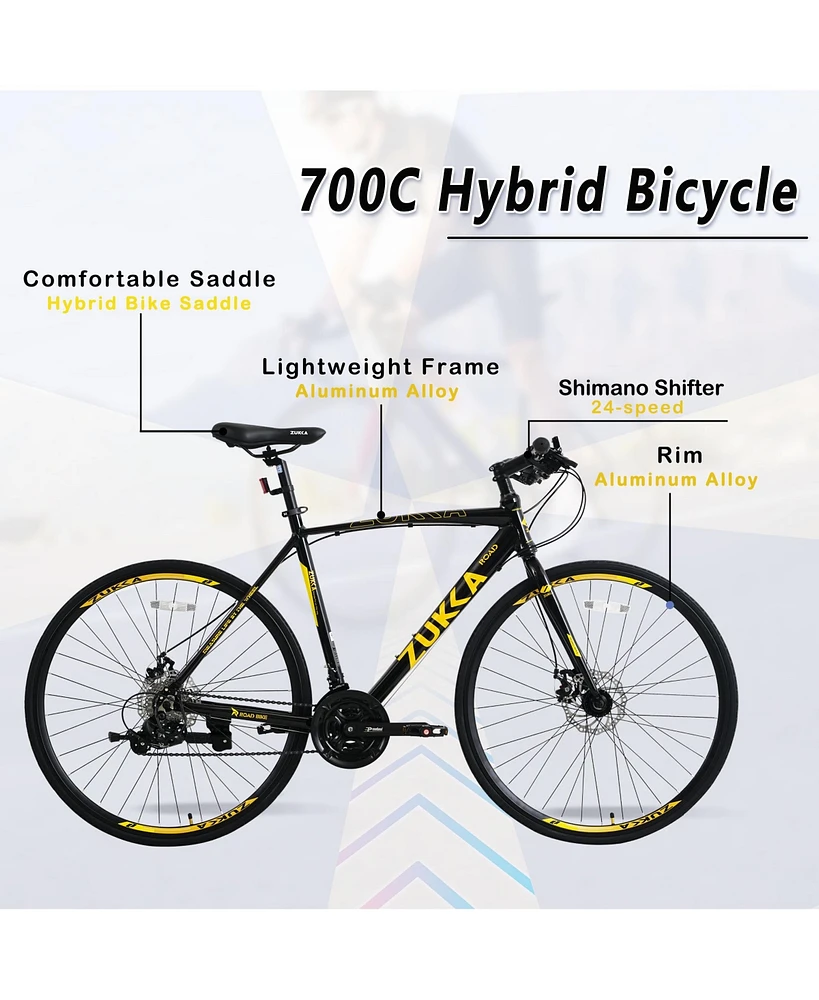 Streamdale Furniture 24 Speed Hybrid bike Disc Brake 700C Road Bike For men women's City Bicycle