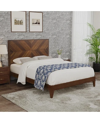 Simplie Fun Mid-Century Modern Platform Bed Wood Slat Support with No Box Spring Needed, King Walnut