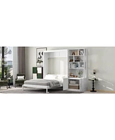 Streamdale Furniture Full Size Murphy Bed with Multiple Storage Shelves and A Cabinet, White