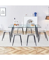 Simplie Fun Sturdy Glass Dining Table and 6 Chairs, Easy to Clean and Assemble