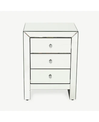 Simplie Fun Mirrored 3-Drawer Side Table for Bedroom or Bathroom