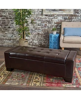 Streamdale Furniture Rothwell Brown Leather Tufted Storage Ottoman