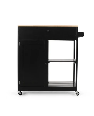 Simplie Fun Contemporary Kitchen Cart with Rubberwood Top and Multi-Functionality