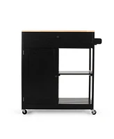 Simplie Fun Contemporary Kitchen Cart with Rubberwood Top and Multi-Functionality