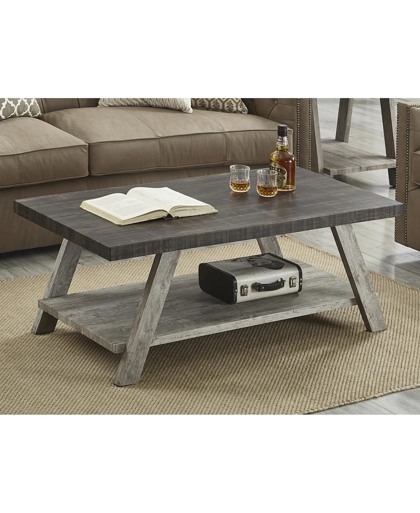 Simplie Fun Two-Tone Wood Shelf Coffee Table in Weathered Walnut and Gray