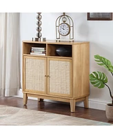 Simplie Fun Multipurpose Rattan Buffet Cabinet Sophisticated Storage Solution