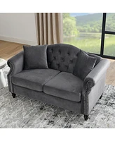 Streamdale Furniture Classic Chesterfield Sofa 2-Seater with Nailhead Trim and Velvet Fabric