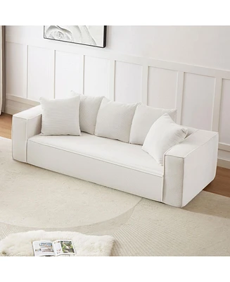 Streamdale Furniture Chic Corduroy Sofa with 5 Toss Pillows Luxurious Comfort, Sleek Design