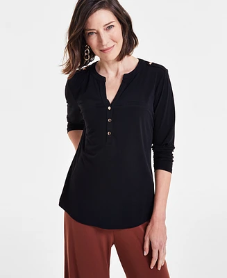 I.n.c. International Concepts Women's V-Neck Long-Sleeve Top, Created for Macy's