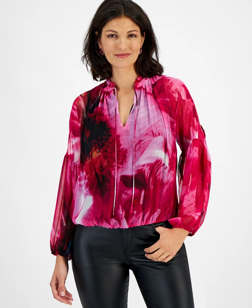 I.n.c. International Concepts Women's Crinkle Chiffon Cold-Shoulder Blouse, Created for Macy's