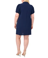 Msk Plus Collared-Zip-Neck Short-Sleeve Shift Dress