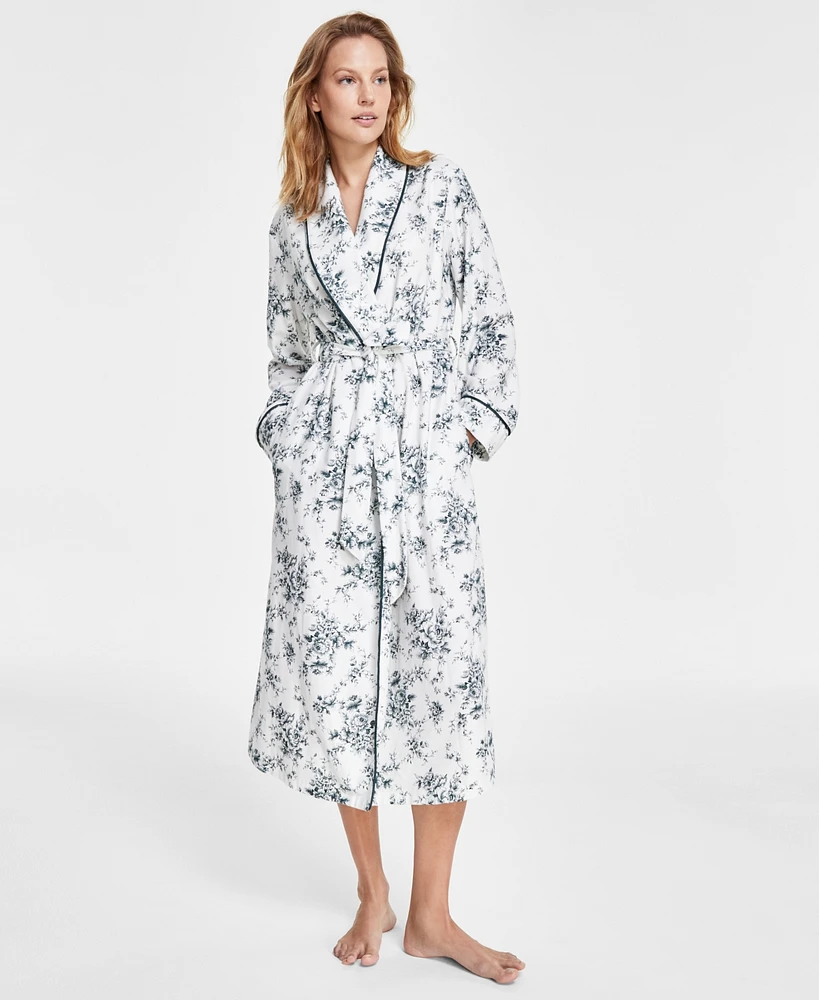 Charter Club Women's Long Floral-Print Flannel Robe, Created for Macy's