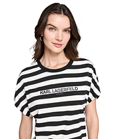 Karl Lagerfeld Paris Women's Striped Logo T-Shirt