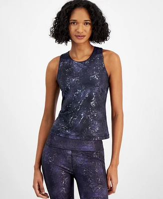 Id Ideology Women's Midnight Foil Shelf-Bra Tank Top, Created for Macy's