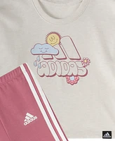 adidas Baby Girls 2-Piece Long Sleeve Graphic Heather Tee Flare Pant Set