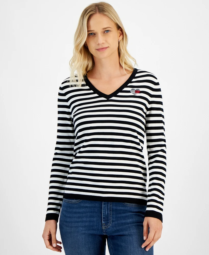 Tommy Hilfiger Women's Striped V-Neck Long-Sleeve Sweater