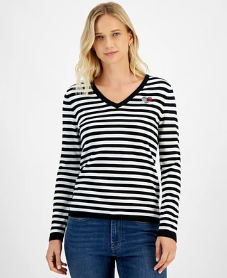 Tommy Hilfiger Women's Striped V-Neck Long-Sleeve Sweater