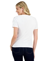 Nautica Jeans Women's Crewneck Lace-Up-Sleeve Cotton T-Shirt