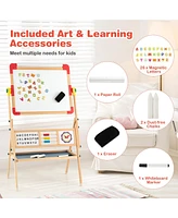 Costway 3-in-1 Wooden Art Easel for Kids Double Sided Easel