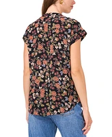 Vince Camuto Women's Floral-Print Split-Neck Short-Sleeve Blouse