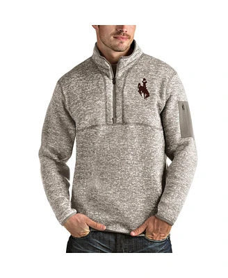 Antigua Men's Oatmeal Wyoming Cowboys Fortune Half-Zip Pullover Jacket