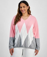 Tommy Hilfiger Plus Argyle Colorblocked Sweater