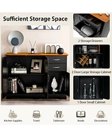Costway Buffet Sideboard Kitchen Cupboard Storage Cabinet with 2 Drawers & 3 Doors